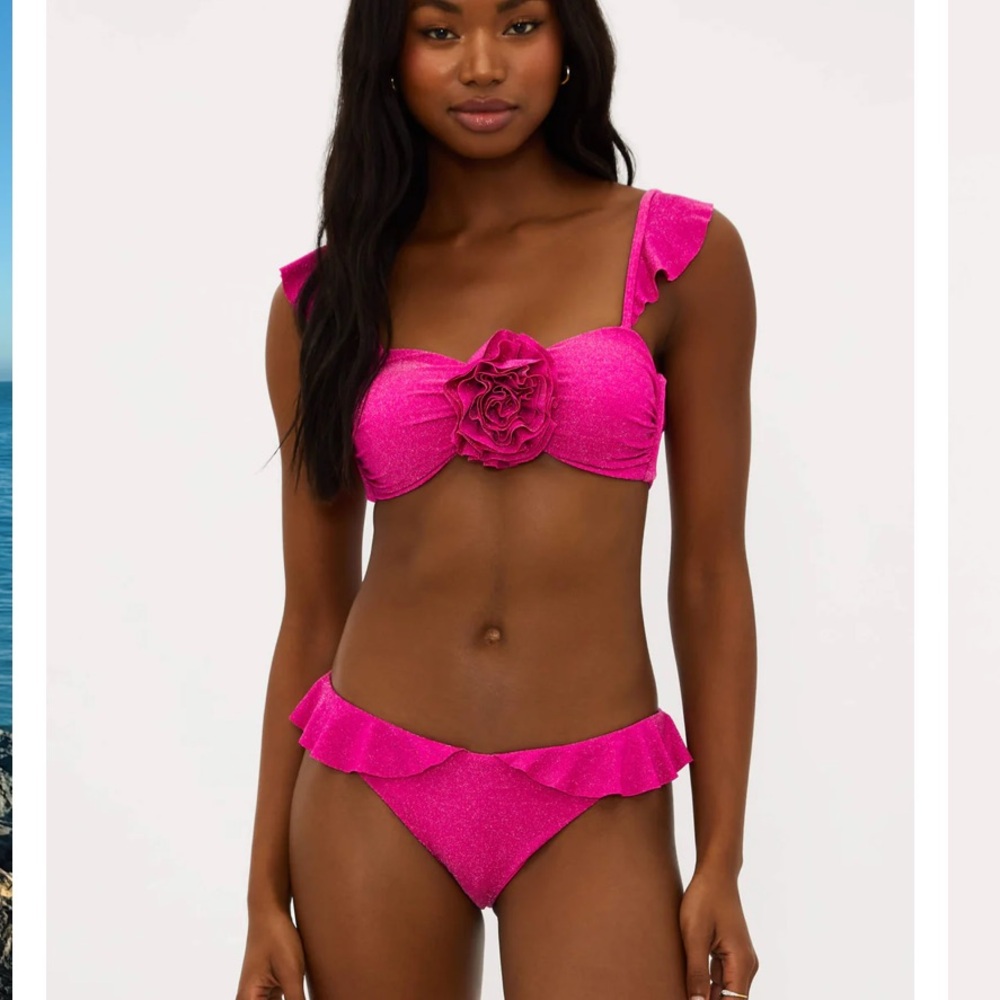NWT Beach Riot Poppy Sparkle Fuschia Peony Bikini Top